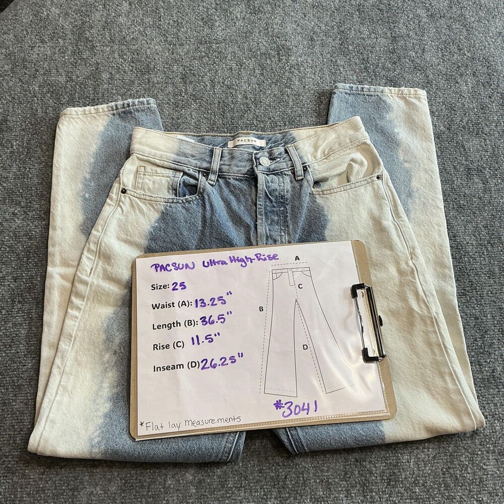 PacSun Ultra High Rise Slim Jeans Womens 25 Blue Acid Wash Button Fly Denim - Picture 4 of 12